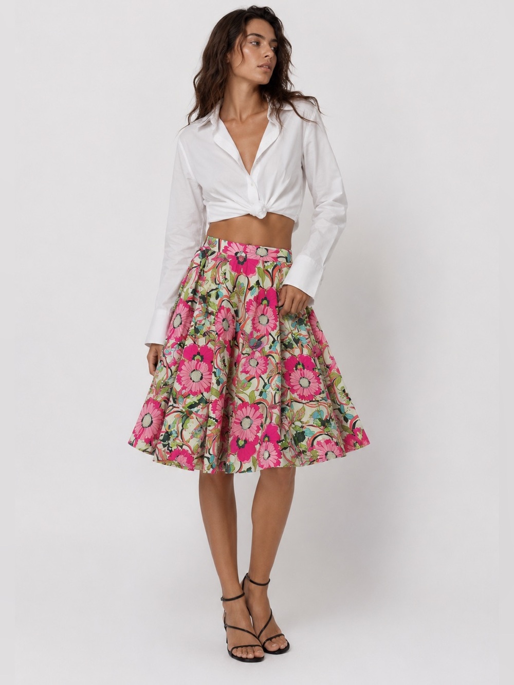 Vintage Runway Paris Floral midi Skirt Made in France Size S